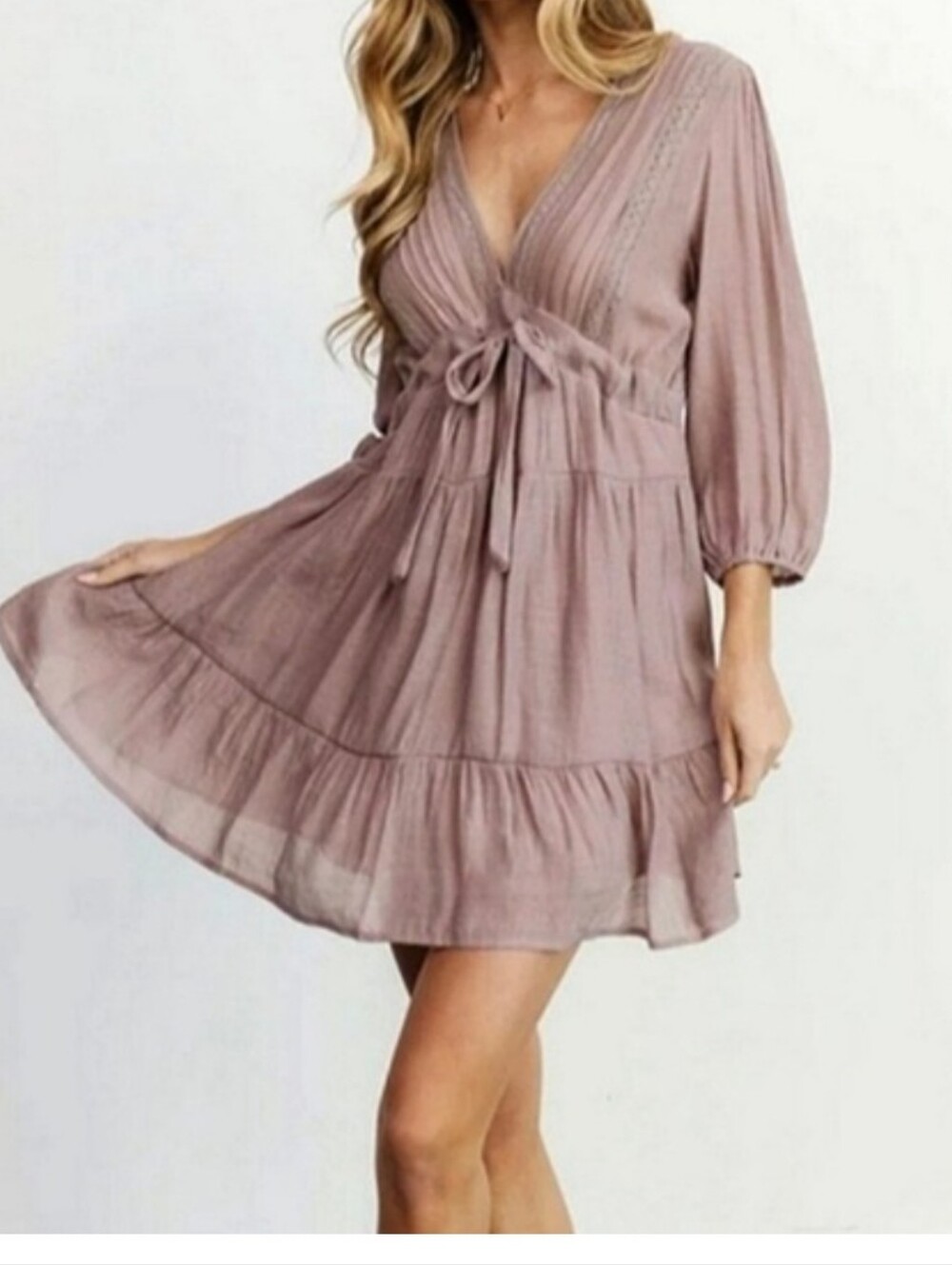 BALTIC BORN AMELIA BOHO MINI DRESS. NWT XS. LAVENDER VNECK.